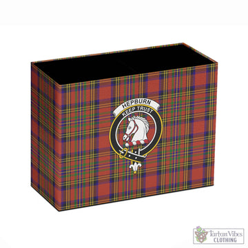 Hepburn Tartan Pen Holder with Family Crest