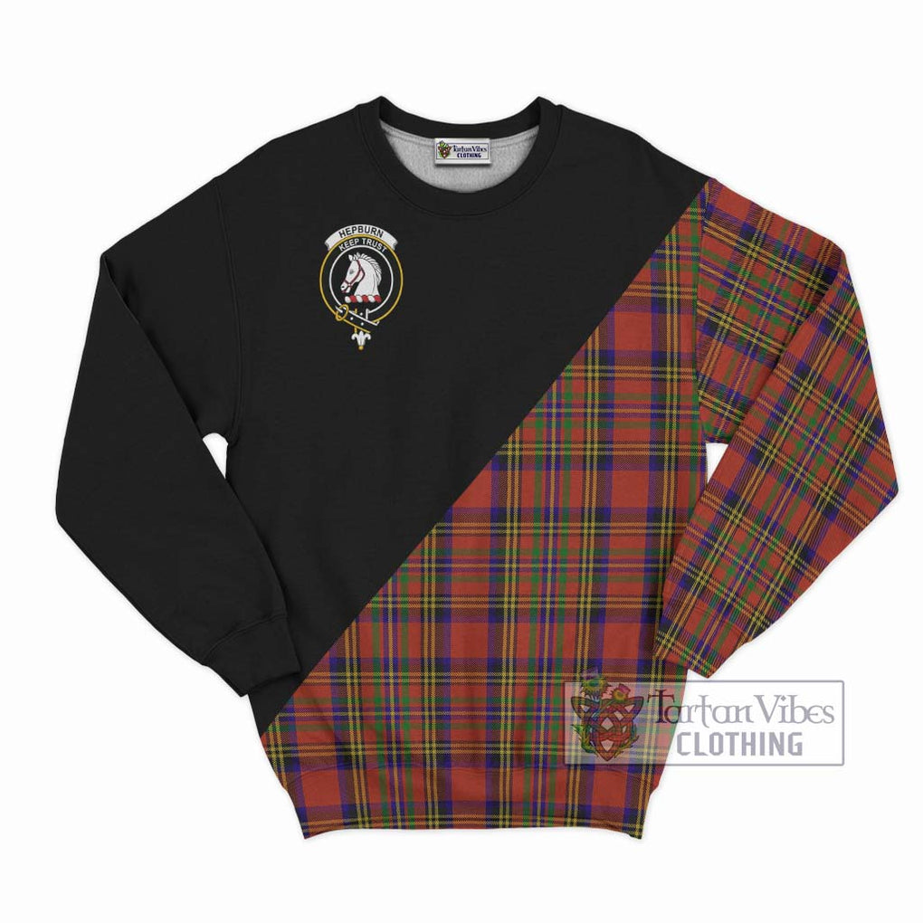 Hepburn Tartan Sweatshirt with Family Crest and Military Logo Style - Tartanvibesclothing Shop