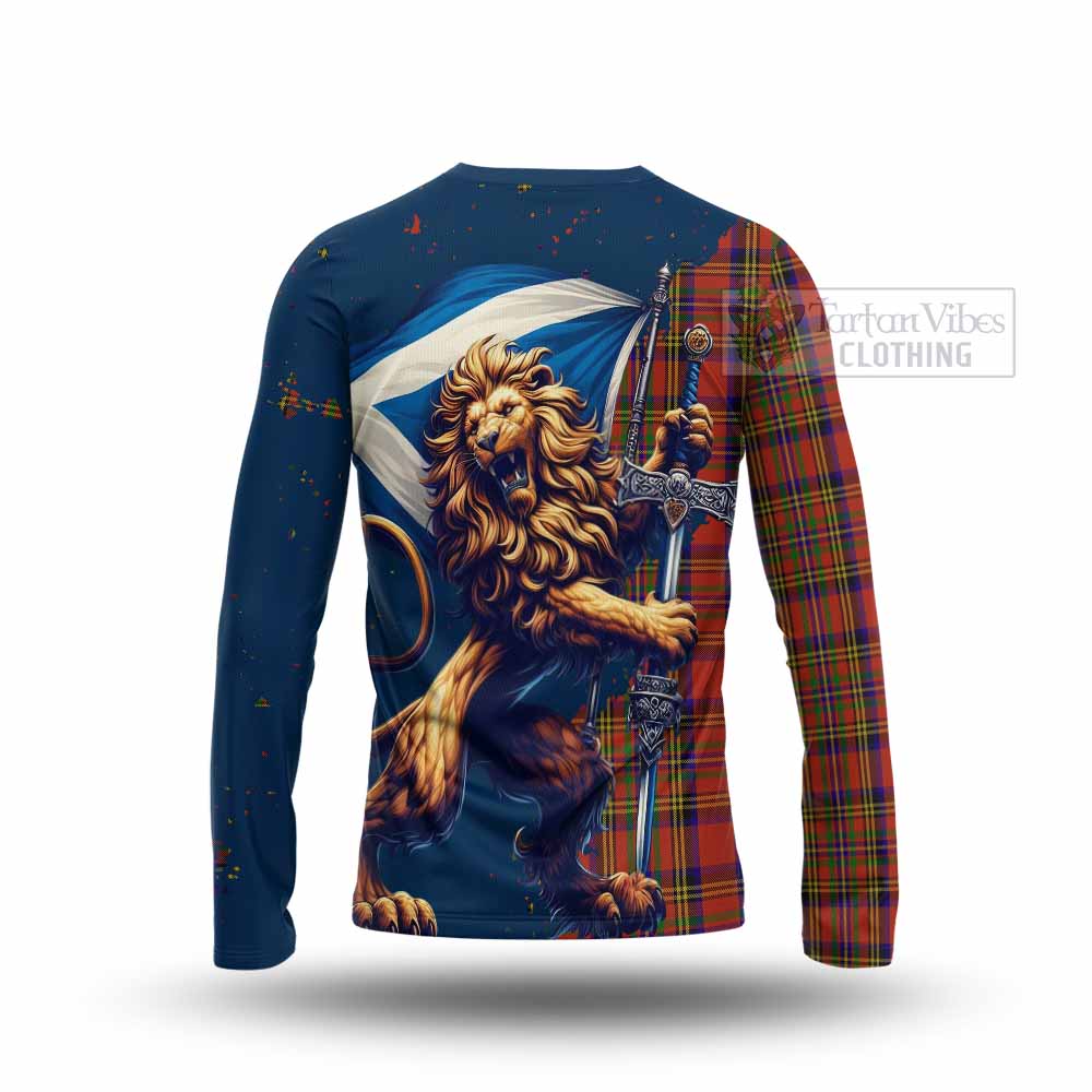 Tartan Vibes Clothing Hepburn Tartan Family Crest Long Sleeve T-Shirt with Scottish Majestic Lion