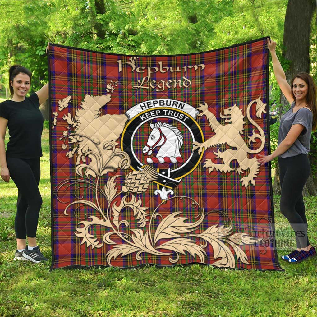 Tartan Vibes Clothing Hepburn Tartan Quilt with Family Crest and Scottish Symbol Style