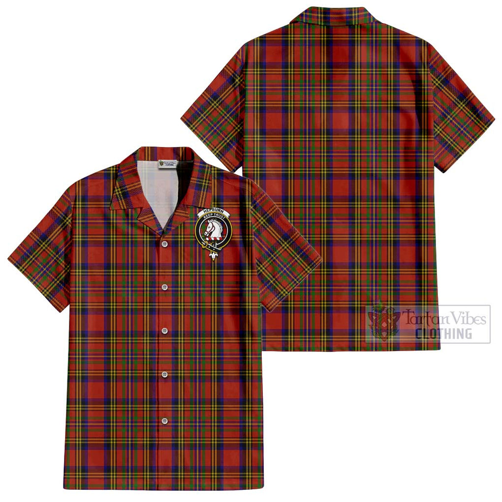 Hepburn Tartan Cotton Hawaiian Shirt with Family Crest Kid - Tartan Vibes Clothing