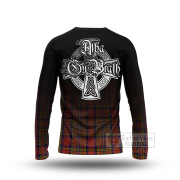 Hepburn Tartan Long Sleeve T-Shirt Featuring Alba Gu Brath Family Crest Celtic Inspired