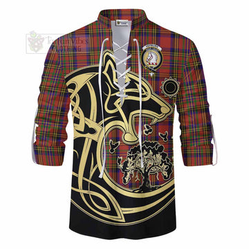 Hepburn Tartan Ghillie Kilt Shirt with Family Crest Celtic Wolf Style