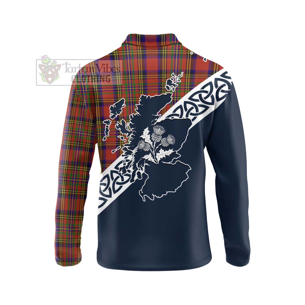 Tartan Vibes Clothing Hepburn Tartan Long Sleeve Polo Shirt Featuring Thistle and Scotland Map