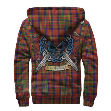 Hepburn Tartan Sherpa Hoodie with Family Crest Celtic Skull Style