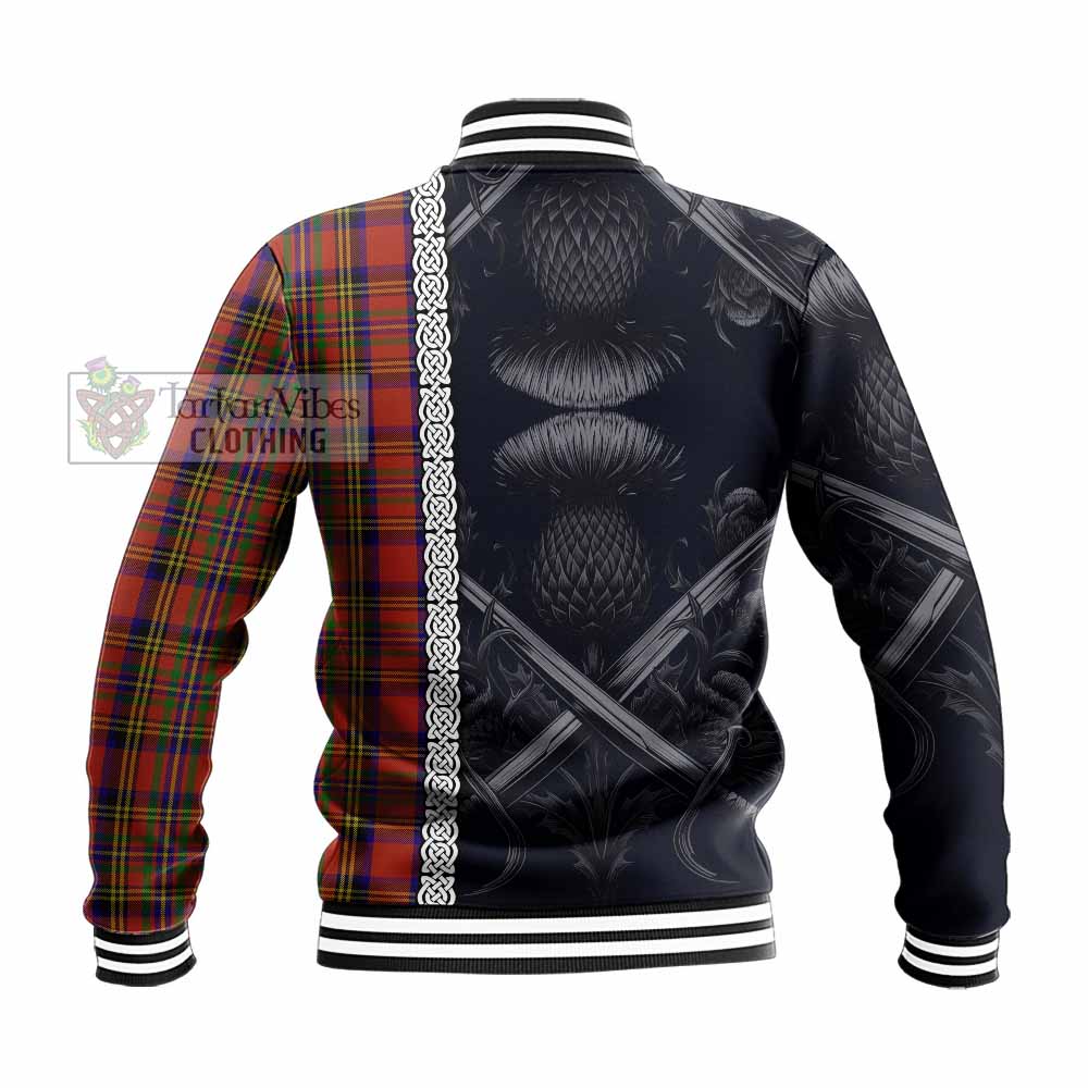 Tartan Vibes Clothing Hepburn Tartan Baseball Jacket with Family Crest Cross Sword Thistle Celtic Vibes