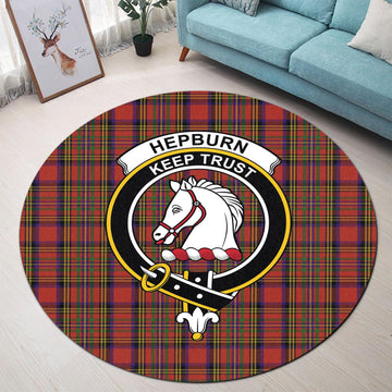 Hepburn Tartan Round Rug with Family Crest