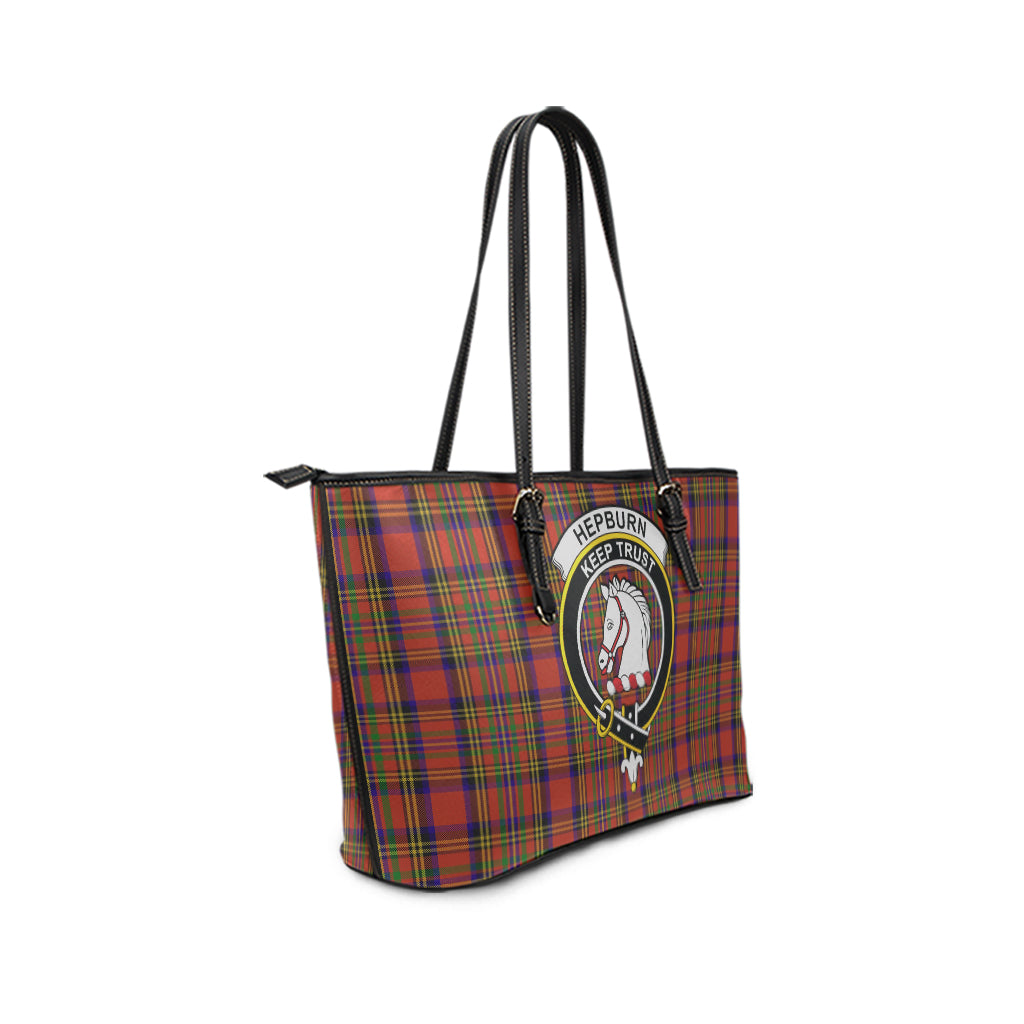 Hepburn Tartan Leather Tote Bag with Family Crest - Tartan Vibes Clothing