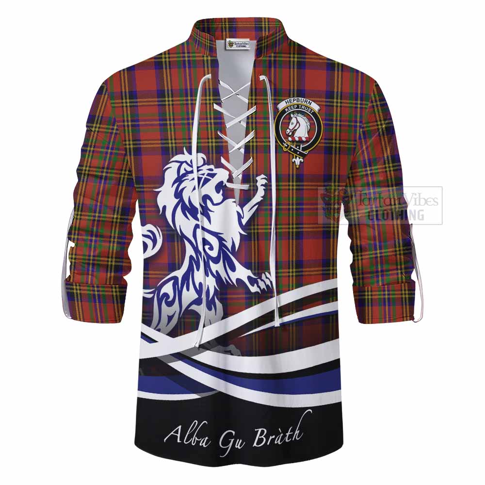 Tartan Vibes Clothing Hepburn Tartan Ghillie Kilt Shirt with Alba Gu Brath Regal Lion Emblem