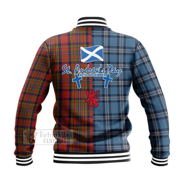 Hepburn Tartan Baseball Jacket Happy St. Andrew's Day Half Tartan Style