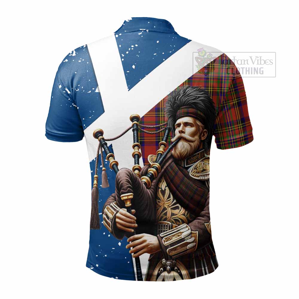 Hepburn Tartan Polo Shirt with Family Crest Scottish Bagpiper Vibes - Tartan Vibes Clothing