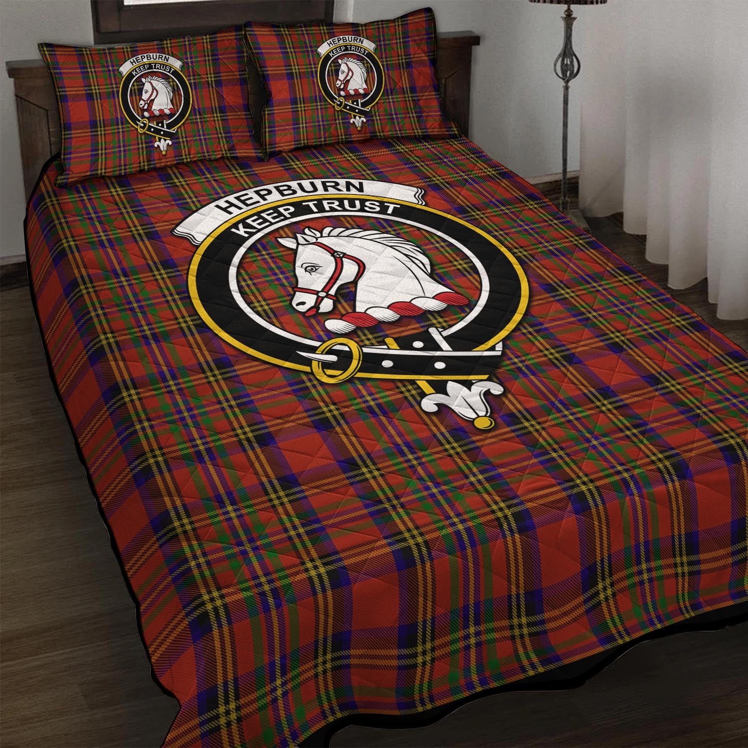 Hepburn Tartan Quilt Bed Set with Family Crest - Tartan Vibes Clothing