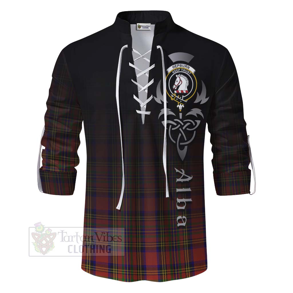 Tartan Vibes Clothing Hepburn Tartan Ghillie Kilt Shirt Featuring Alba Gu Brath Family Crest Celtic Inspired