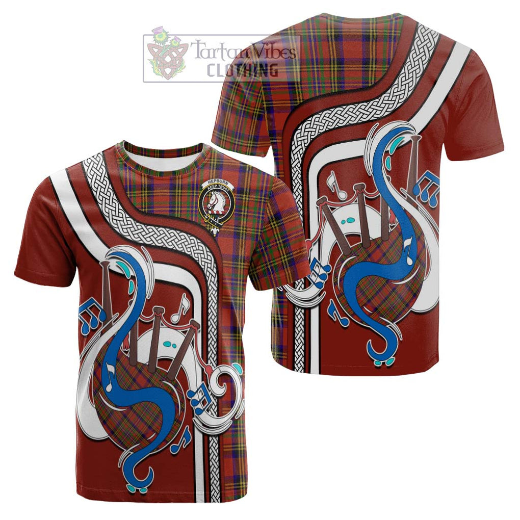 Tartan Vibes Clothing Hepburn Tartan Cotton T-shirt with Epic Bagpipe Style