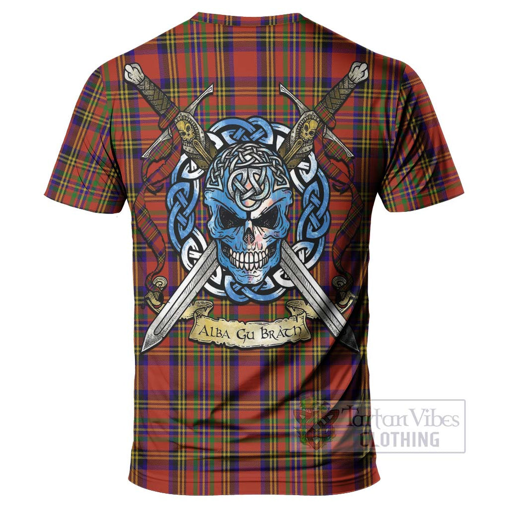 Tartan Vibes Clothing Hepburn Tartan T-Shirt with Family Crest Celtic Skull Style