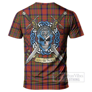 Hepburn Tartan T-Shirt with Family Crest Celtic Skull Style