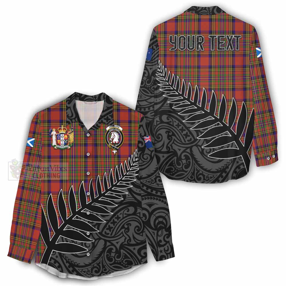 Tartan Vibes Clothing Hepburn Crest Tartan Women's Casual Shirt with New Zealand Silver Fern Half Style