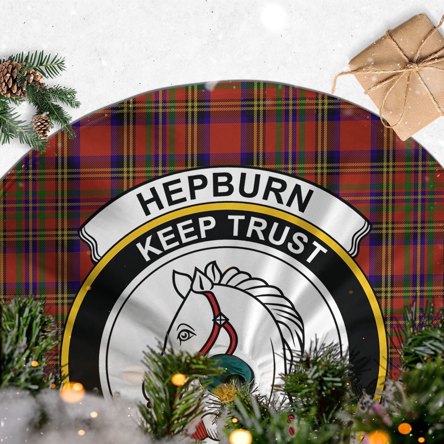 Hepburn Tartan Christmas Tree Skirt with Family Crest - Tartanvibesclothing