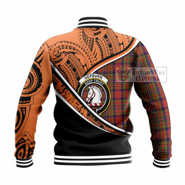 Hepburn Crest Tartan Baseball Jacket with Polynesian Vibes Style - Orange Version