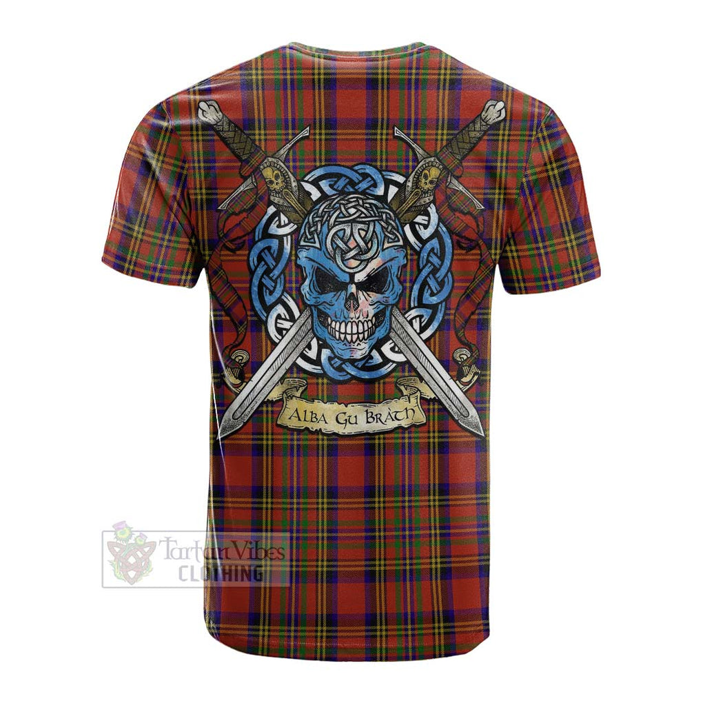 Tartan Vibes Clothing Hepburn Tartan Cotton T-shirt with Family Crest Celtic Skull Style