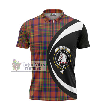 Hepburn Tartan Zipper Polo Shirt with Family Crest Circle Style