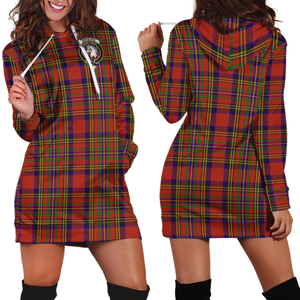 Hepburn Tartan Hoodie Dress with Family Crest - Tartan Vibes Clothing