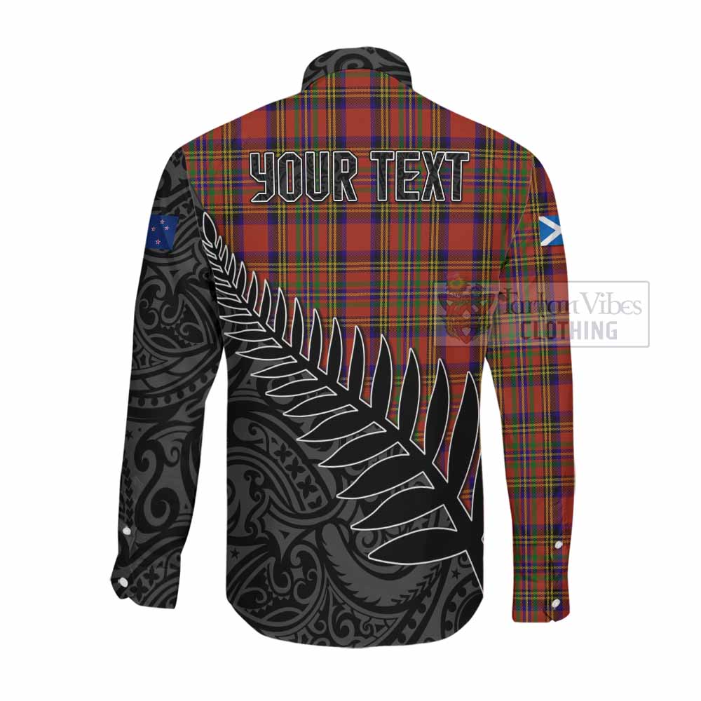 Tartan Vibes Clothing Hepburn Crest Tartan Long Sleeve Button Shirt with New Zealand Silver Fern Half Style