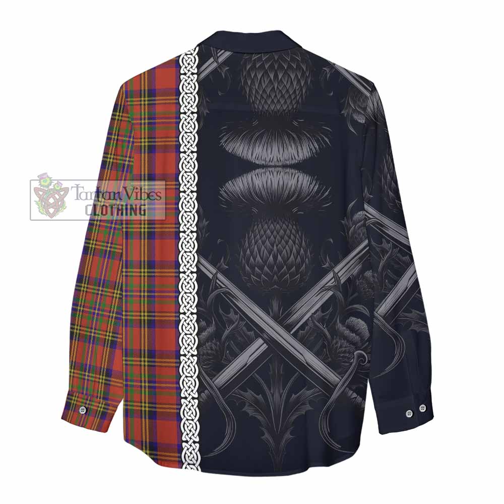 Tartan Vibes Clothing Hepburn Tartan Women's Casual Shirt with Family Crest Cross Sword Thistle Celtic Vibes