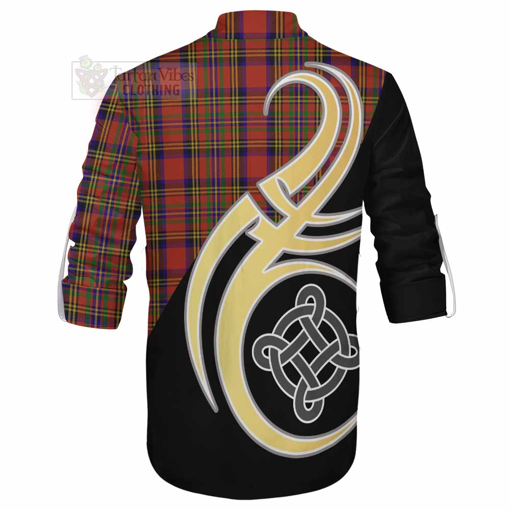 Tartan Vibes Clothing Hepburn Tartan Ghillie Kilt Shirt with Family Crest and Celtic Symbol Style