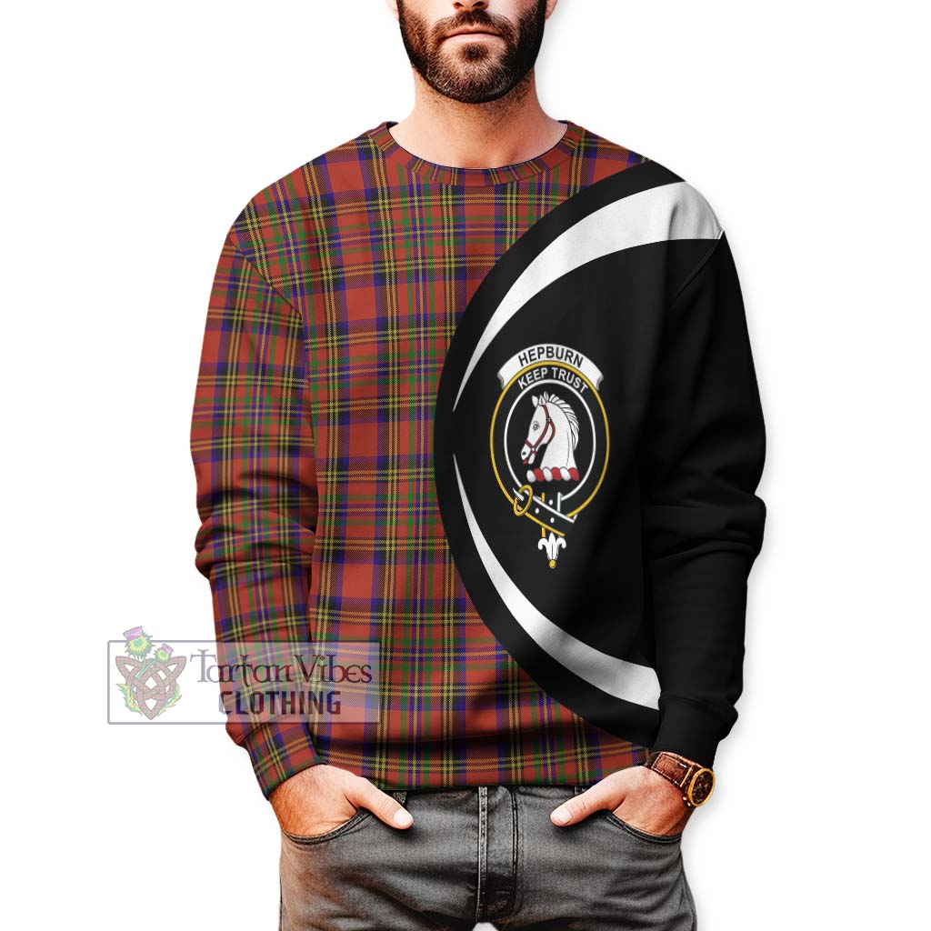 Hepburn Tartan Sweatshirt with Family Crest Circle Style - Tartan Vibes Clothing