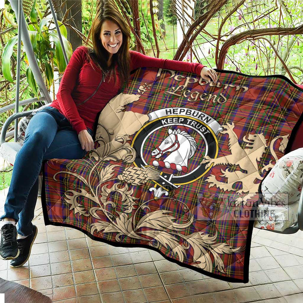 Tartan Vibes Clothing Hepburn Tartan Quilt with Family Crest and Scottish Symbol Style