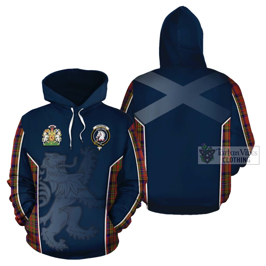 Tartan Vibes Clothing Hepburn Tartan Cotton Hoodie with Family Crest and Lion Rampant Vibes Sport Style