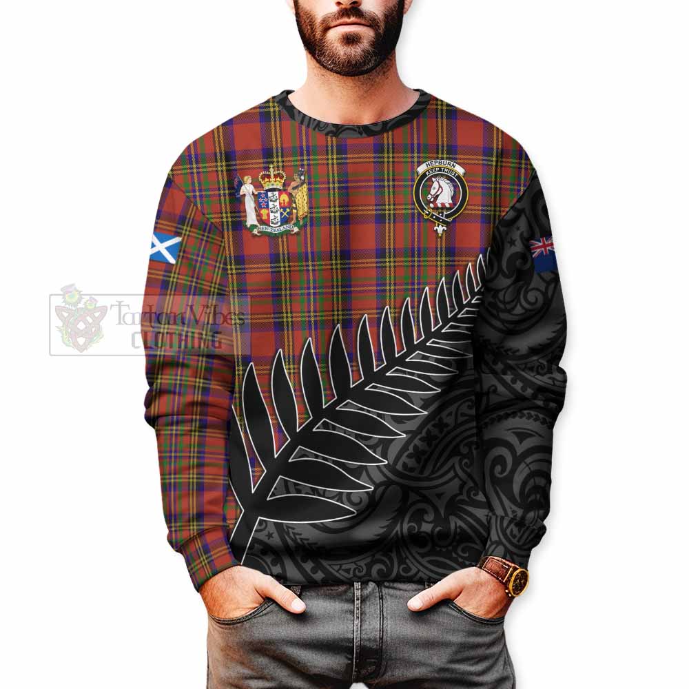 Tartan Vibes Clothing Hepburn Crest Tartan Sweatshirt with New Zealand Silver Fern Half Style