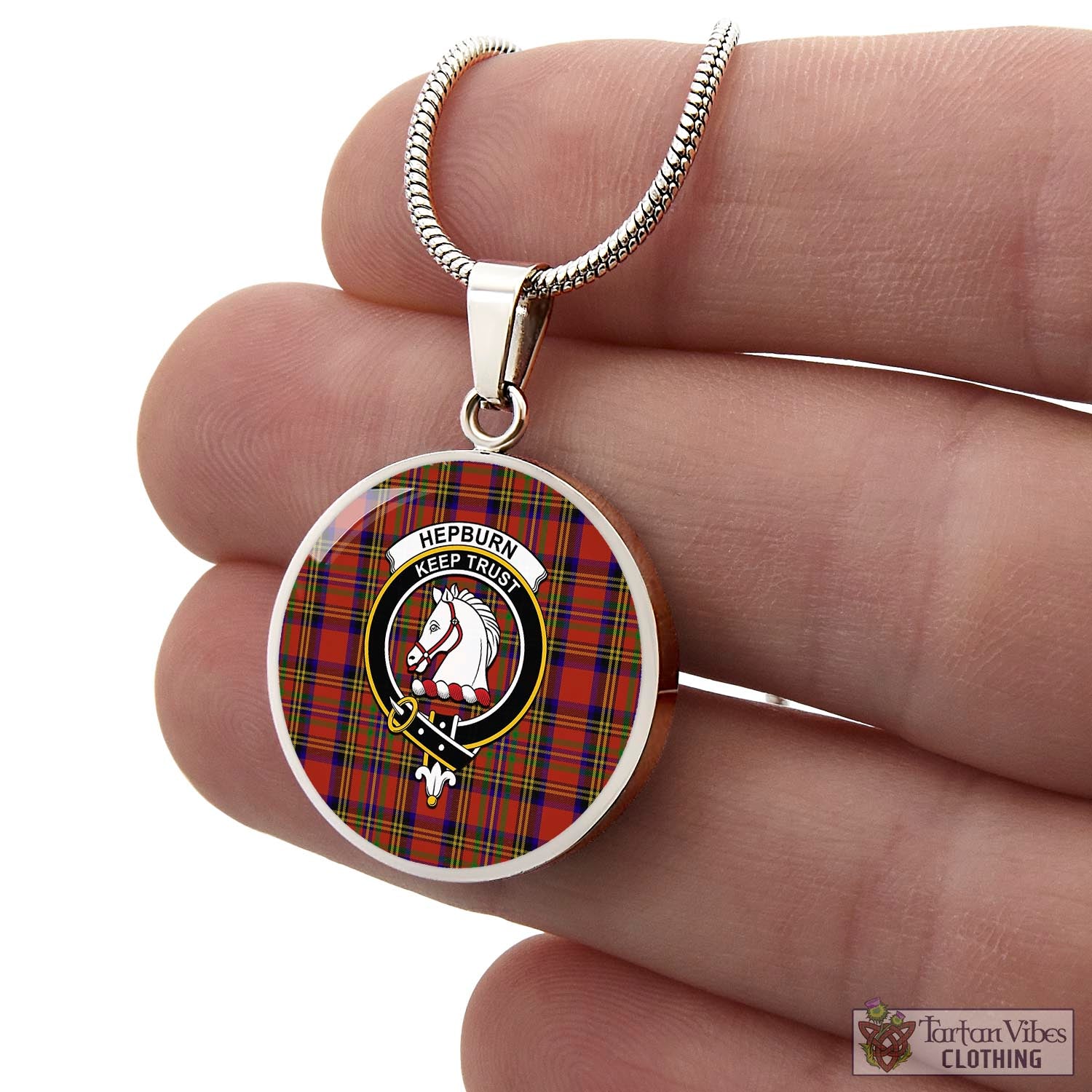 Tartan Vibes Clothing Hepburn Tartan Circle Necklace with Family Crest