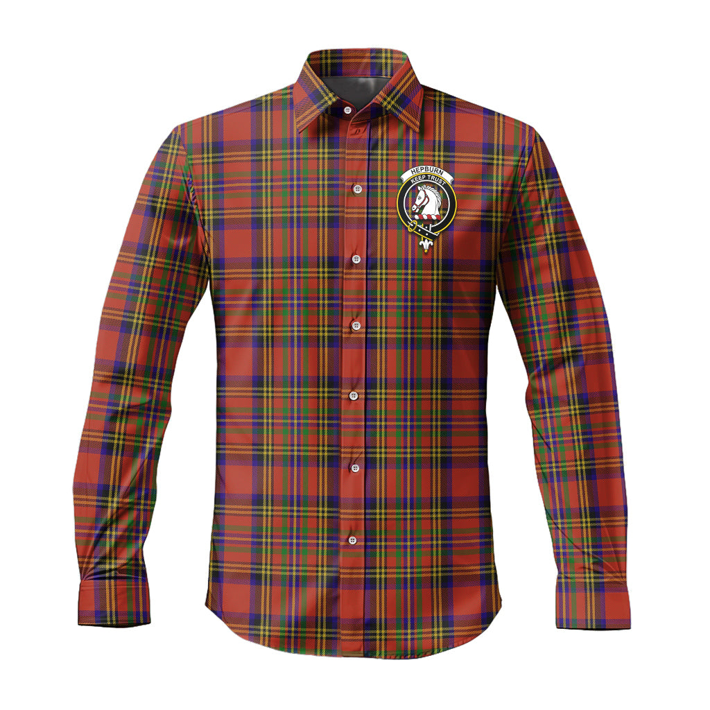 Hepburn Tartan Long Sleeve Button Up Shirt with Family Crest Men's Shirt - Tartan Vibes Clothing