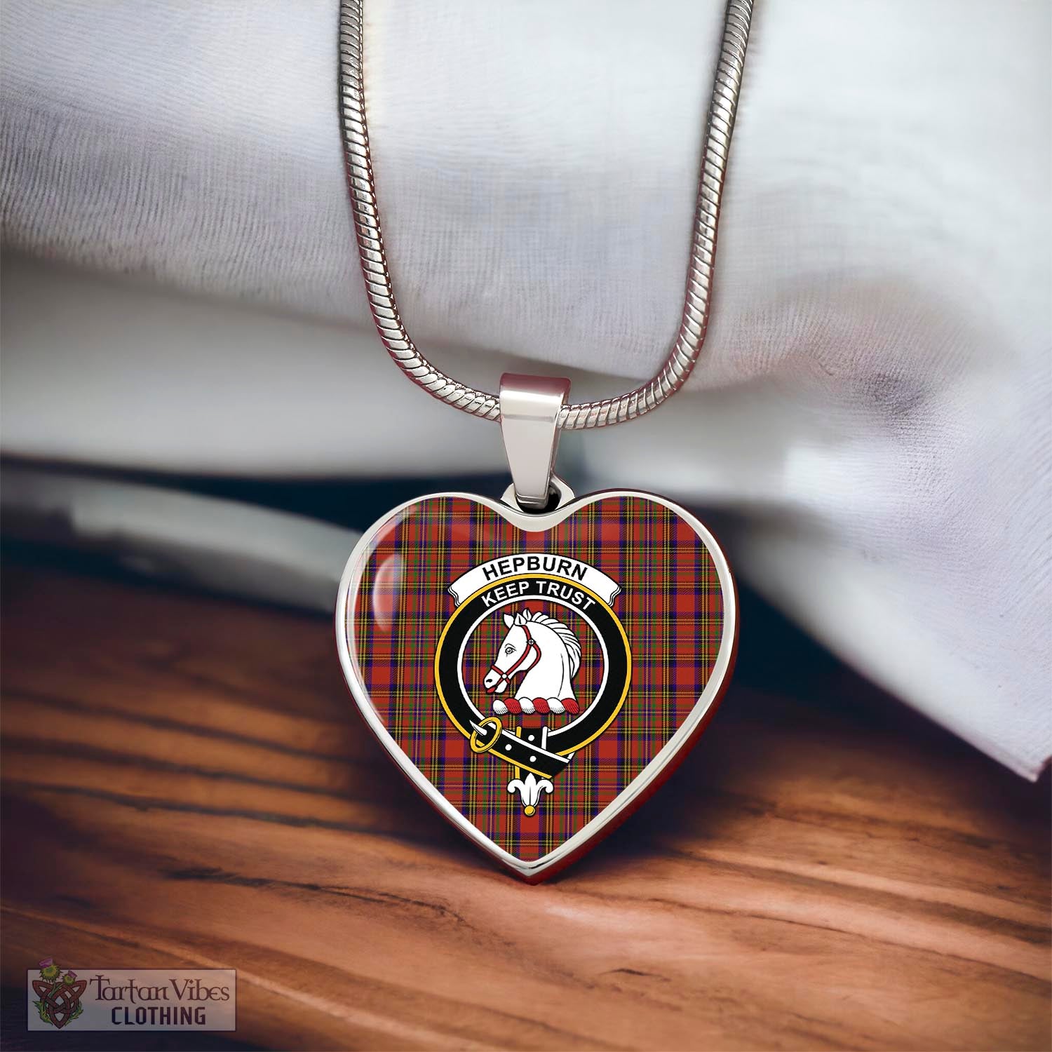 Tartan Vibes Clothing Hepburn Tartan Heart Necklace with Family Crest