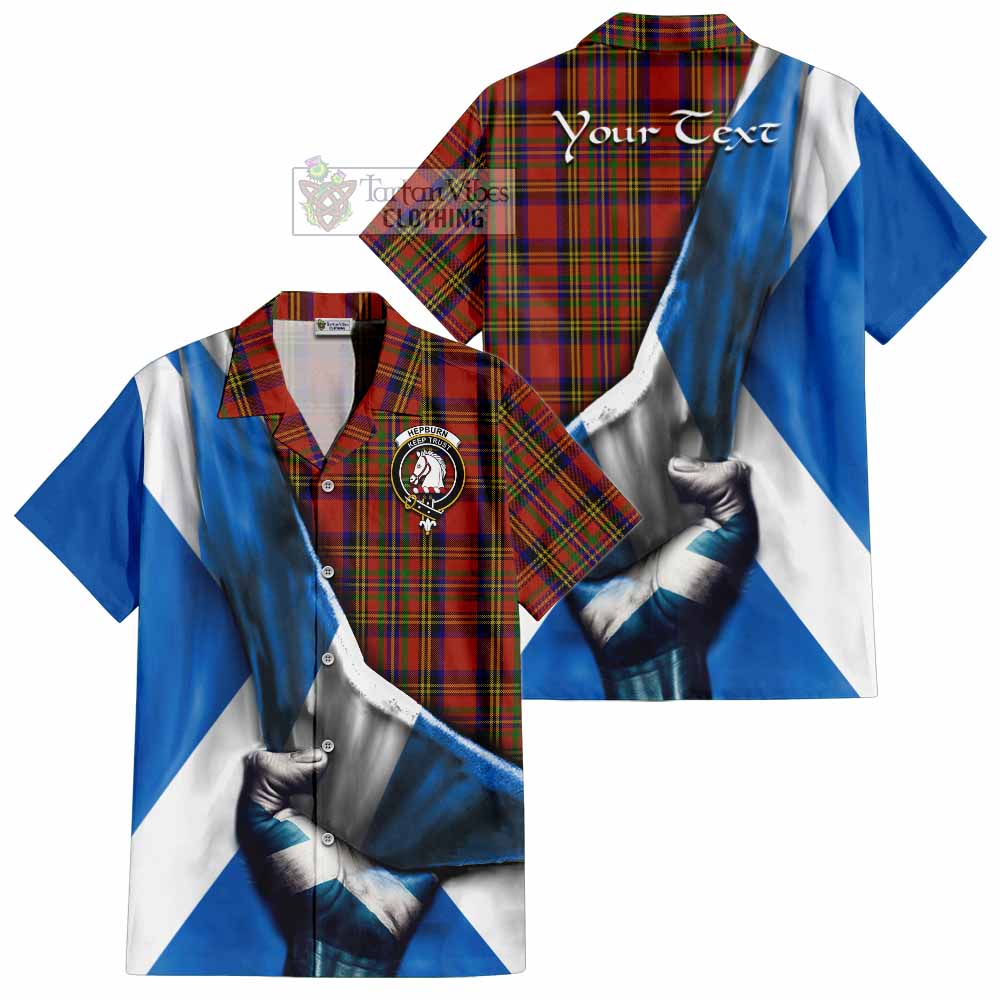 Tartan Vibes Clothing Hepburn Tartan Short Sleeve Button Shirt with Family Crest Scotland Patriotic Style