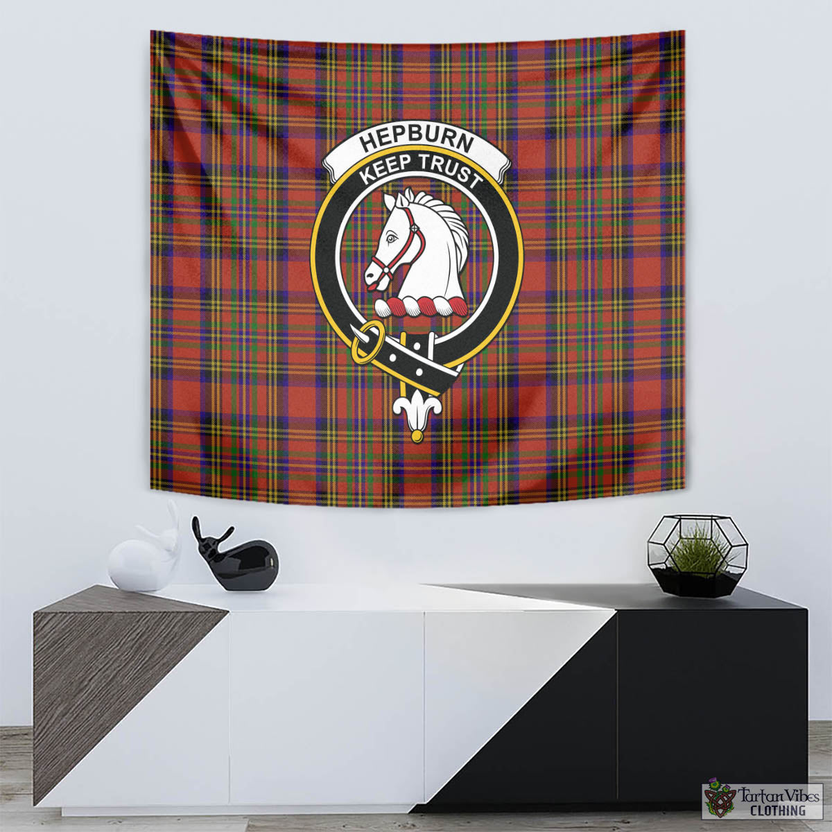 Tartan Vibes Clothing Hepburn Tartan Tapestry Wall Hanging and Home Decor for Room with Family Crest