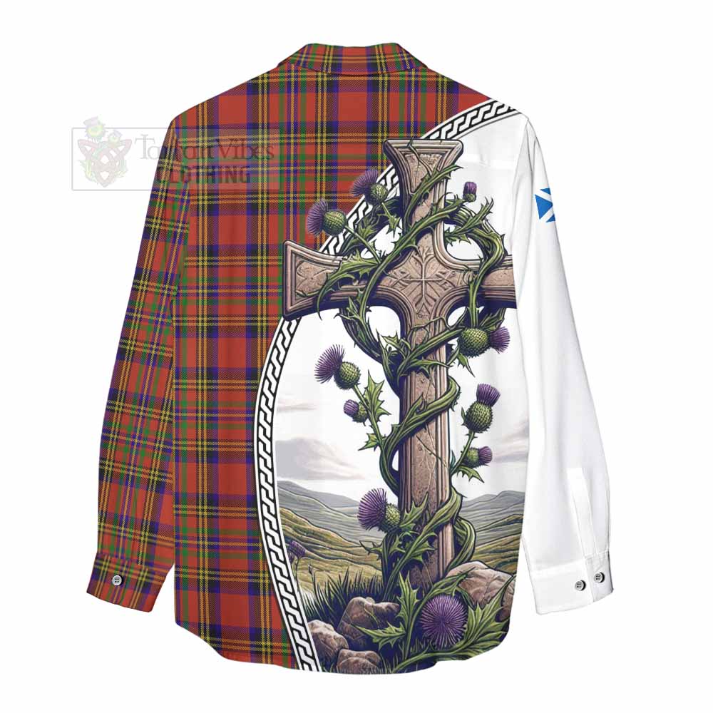 Tartan Vibes Clothing Hepburn Tartan Women's Casual Shirt with Family Crest and St. Andrew's Cross Accented by Thistle Vines