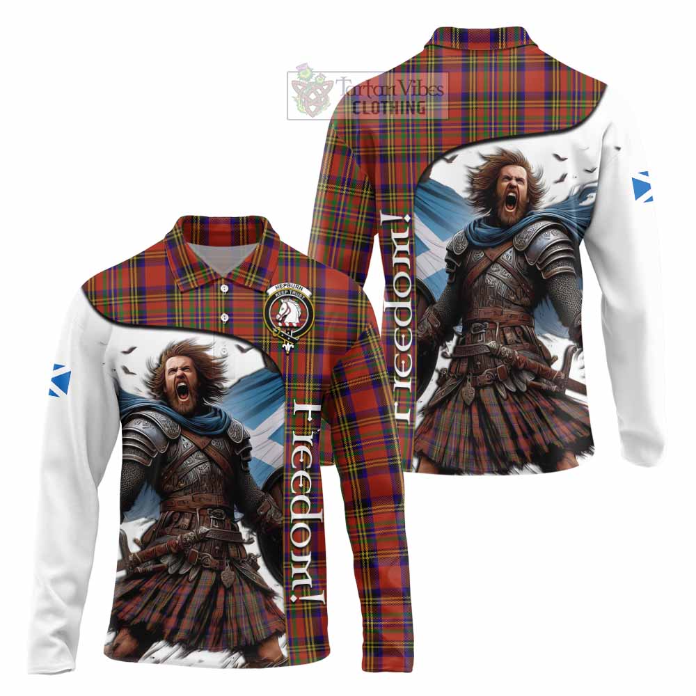 Tartan Vibes Clothing Hepburn Crest Tartan Long Sleeve Polo Shirt Inspired by the Freedom of Scottish Warrior