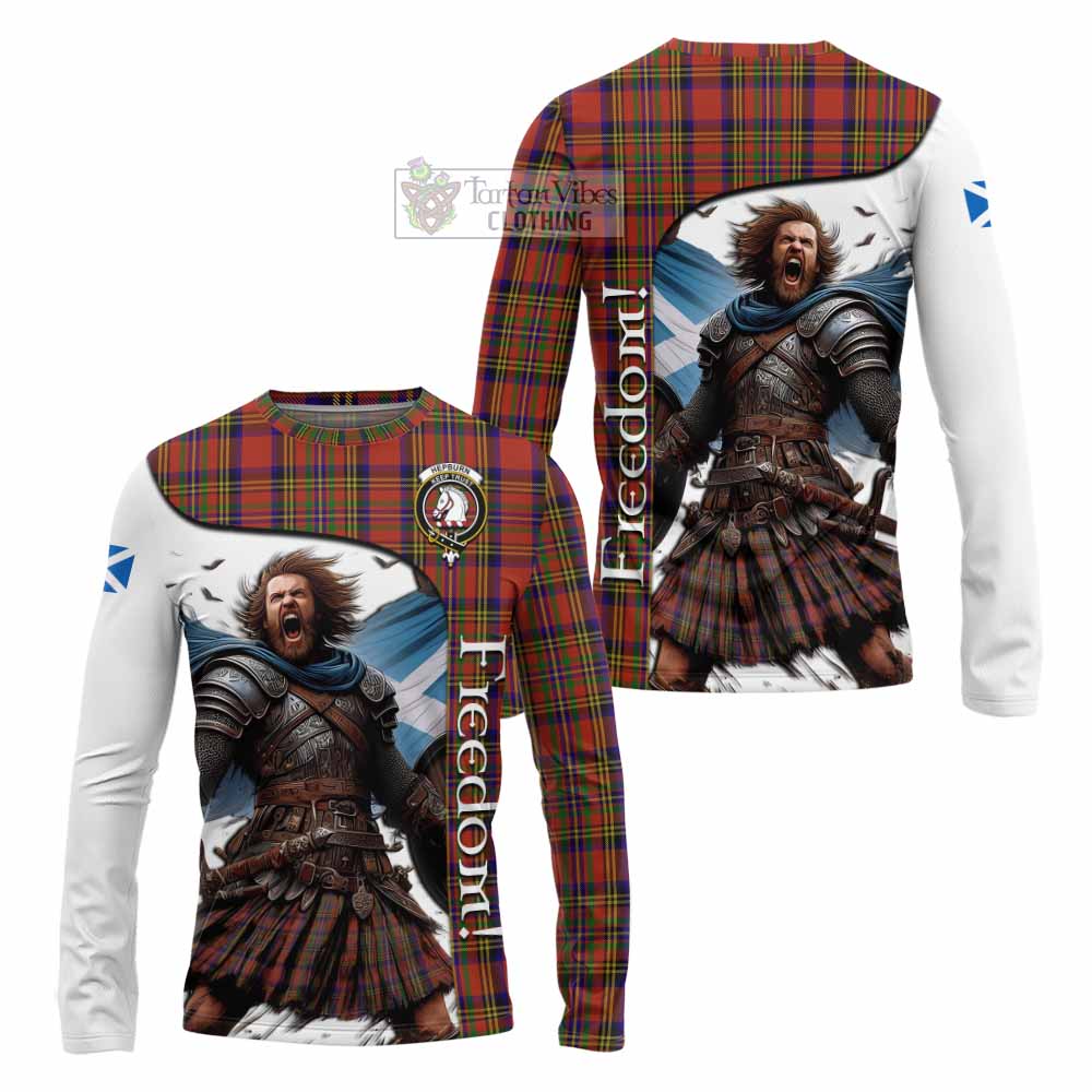 Tartan Vibes Clothing Hepburn Crest Tartan Long Sleeve T-Shirt Inspired by the Freedom of Scottish Warrior