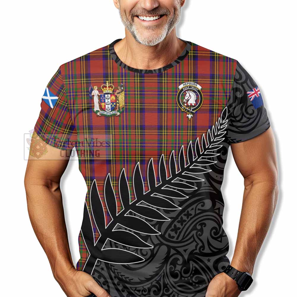 Tartan Vibes Clothing Hepburn Crest Tartan T-Shirt with New Zealand Silver Fern Half Style