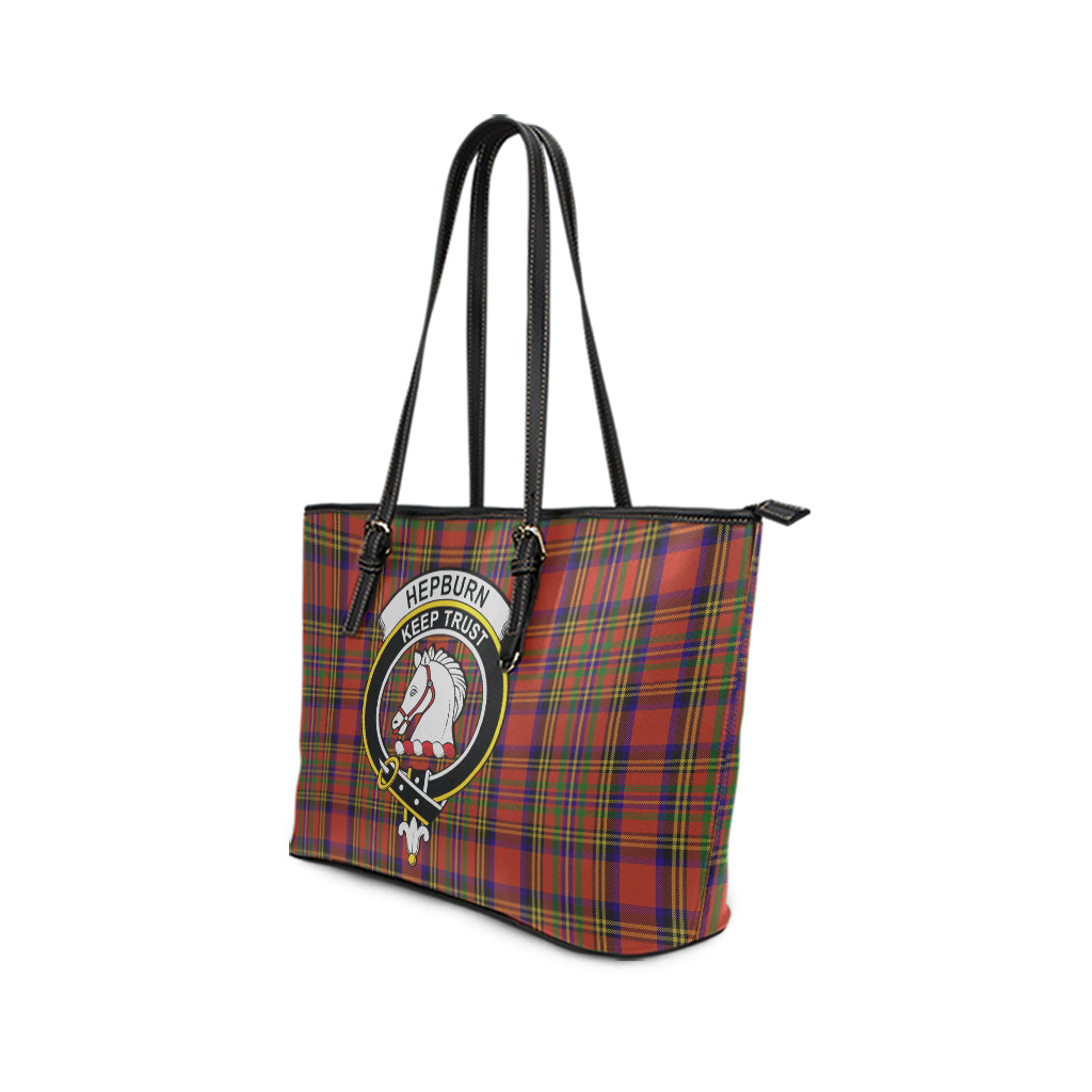 Hepburn Tartan Leather Tote Bag with Family Crest - Tartan Vibes Clothing