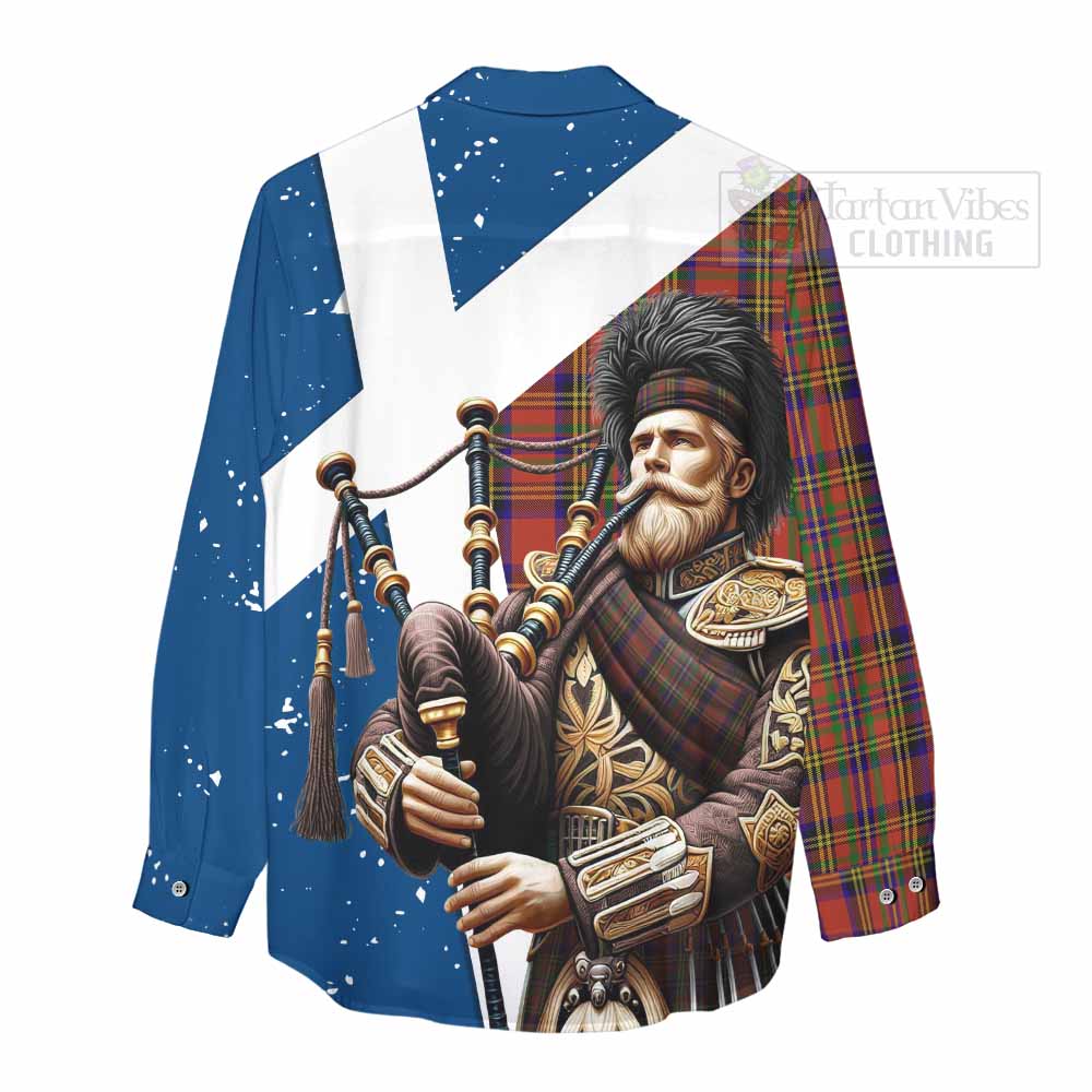 Tartan Vibes Clothing Hepburn Tartan Women's Casual Shirt with Family Crest Scottish Bagpiper Vibes