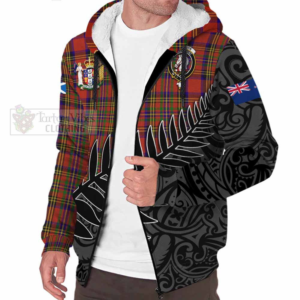 Tartan Vibes Clothing Hepburn Crest Tartan Sherpa Hoodie with New Zealand Silver Fern Half Style