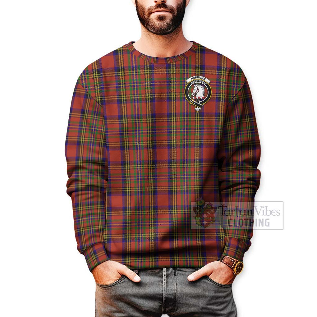 Tartan Vibes Clothing Hepburn Tartan Sweatshirt with Family Crest Celtic Skull Style