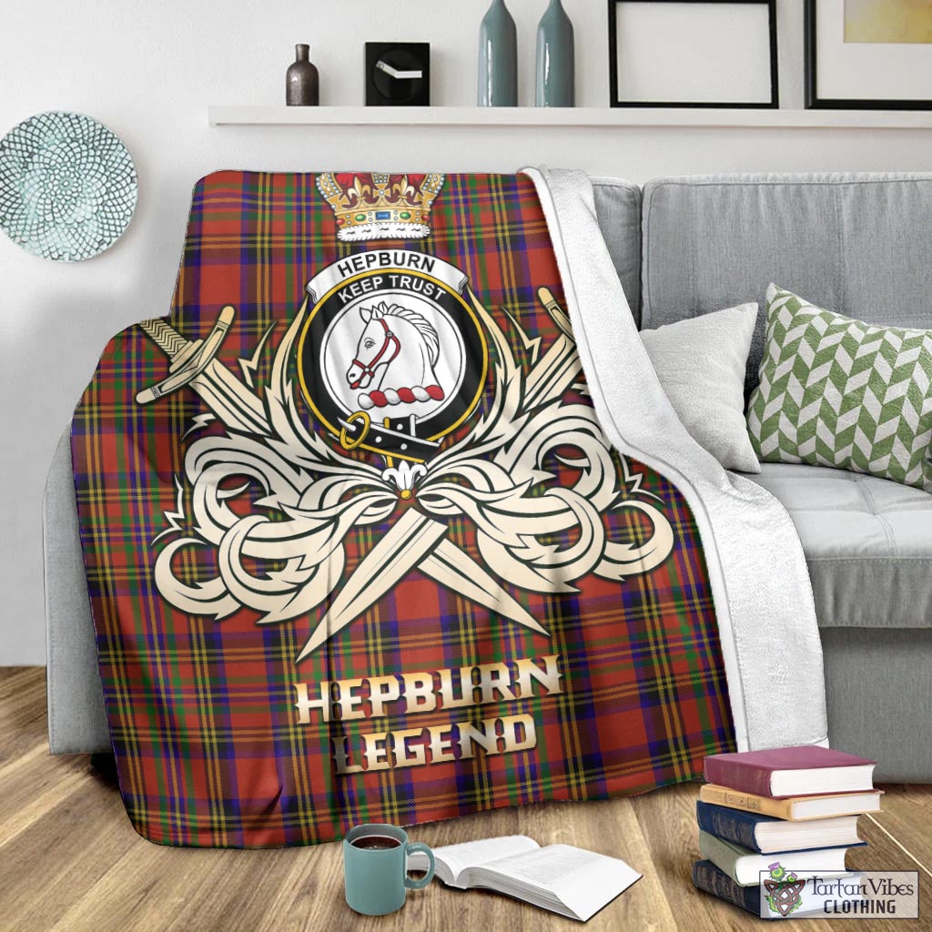 Tartan Vibes Clothing Hepburn Tartan Blanket with Clan Crest and the Golden Sword of Courageous Legacy