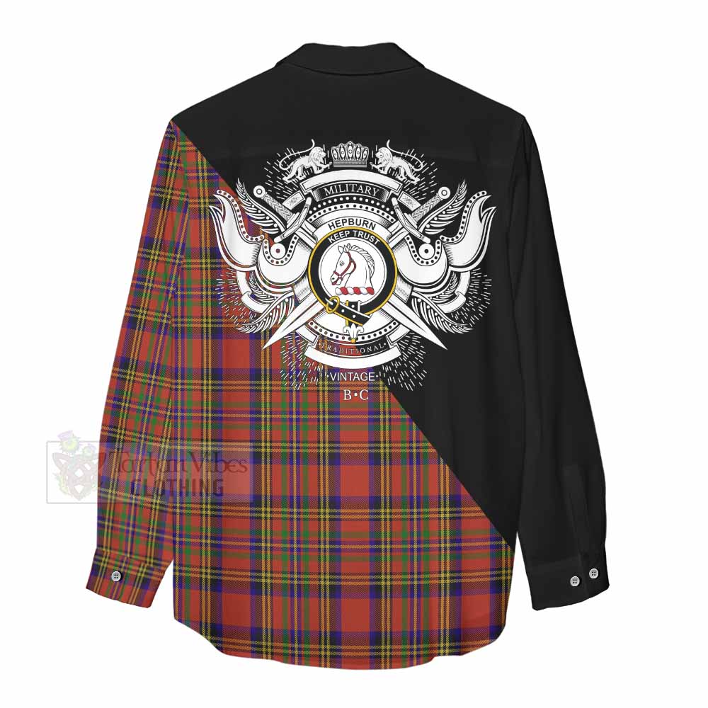 Tartan Vibes Clothing Hepburn Tartan Women's Casual Shirt with Family Crest and Military Logo Style