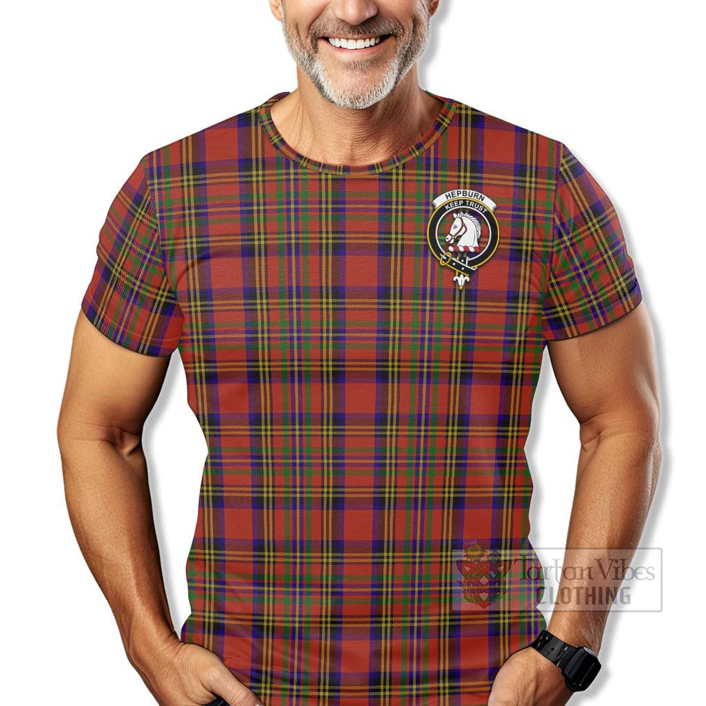 Tartan Vibes Clothing Hepburn Tartan T-Shirt with Family Crest Celtic Skull Style