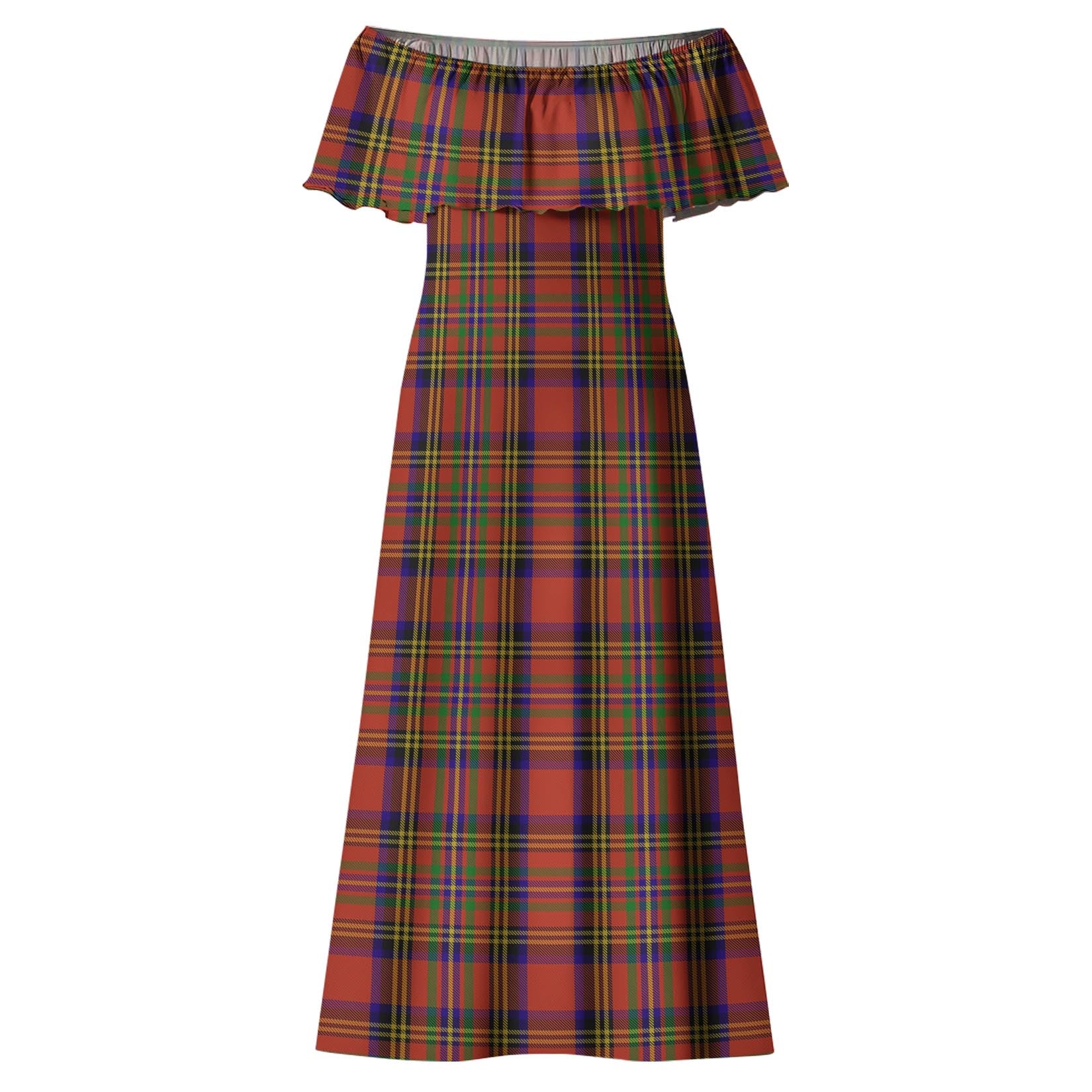 Hepburn Tartan Off Shoulder Long Dress - Tartanvibesclothing